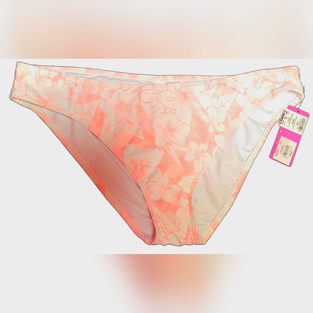 💮🪷Neon Pink Floral High Leg V-waist Swim Bottoms by Ninety-Nine°, Jrs sz XXL